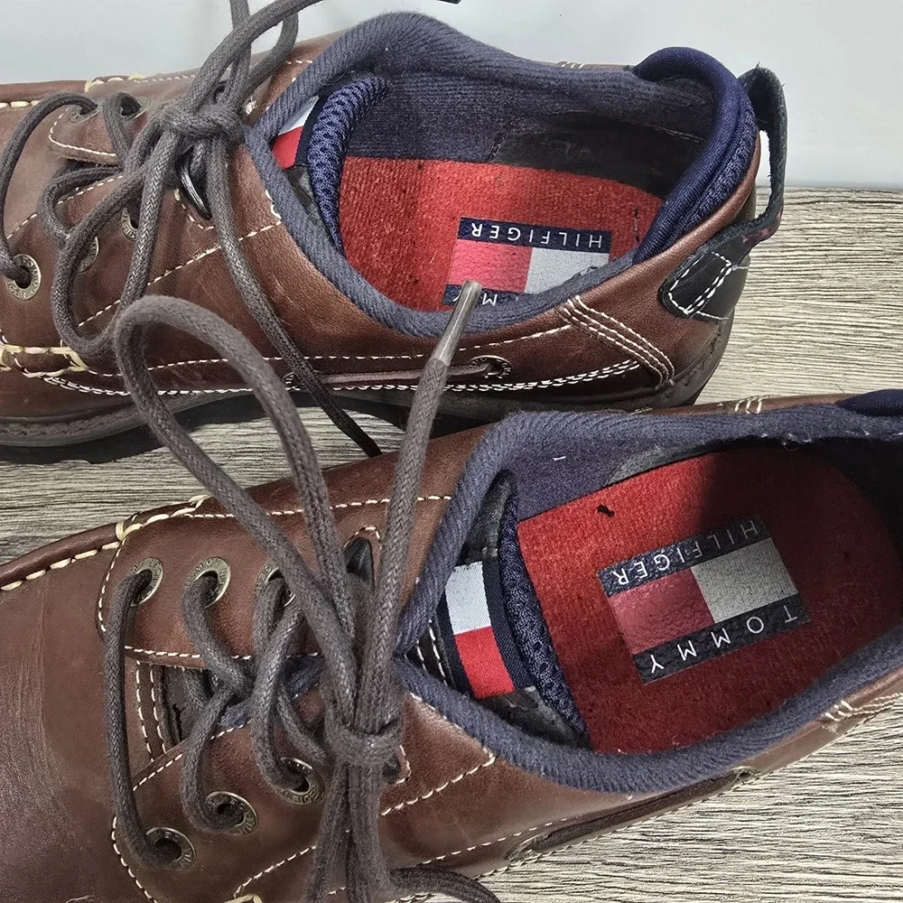Tommy Hilfiger Brown Leather 90s Y2K‎ Chunky Shoes Mens Size 12 M